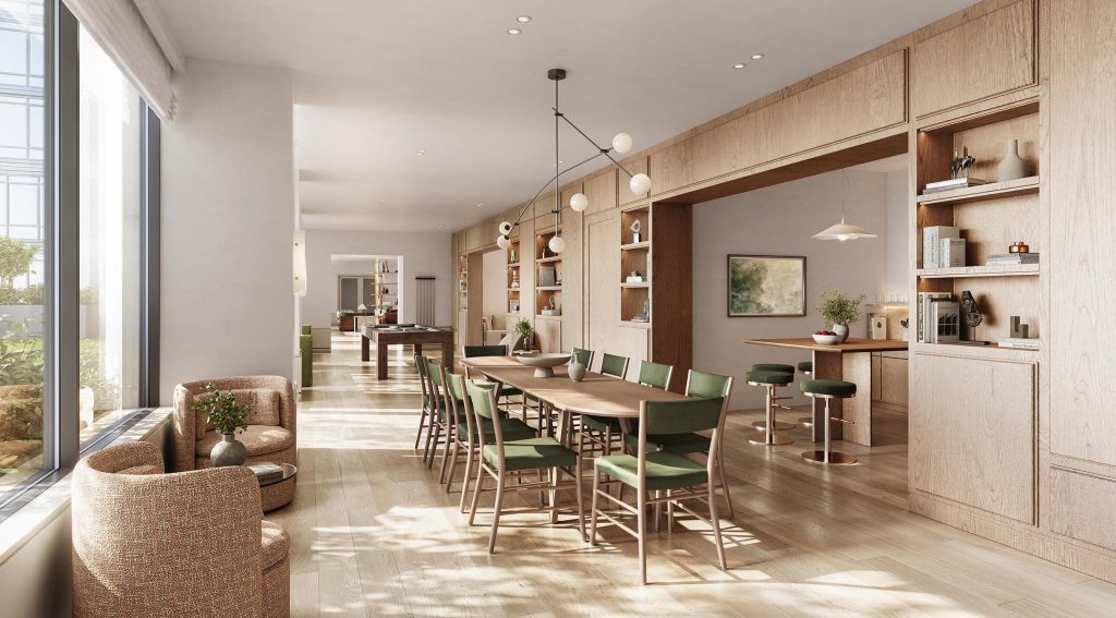 Social Lounge amenity space at The Dupont with game room and catering kitchen.