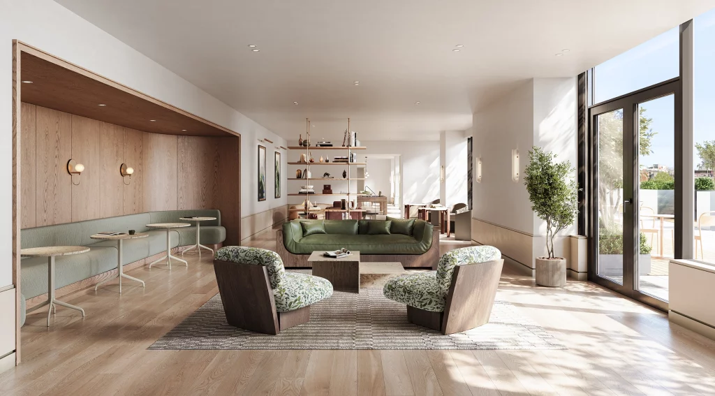 Social Lounge opens out to the Garden Terrace. The Dupont in Greenpoint, BK has a large luxury amenity package.